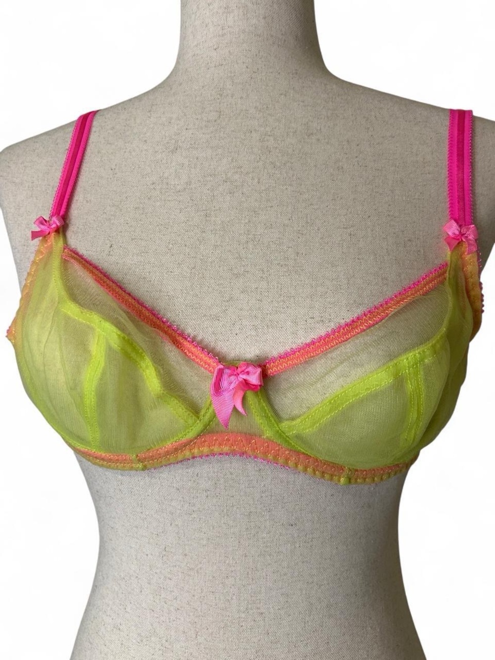 Claudette Romantic Sheer Pink & Yellow Underwire Bra 34B